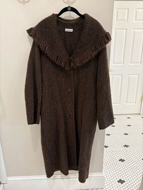Vintage Barry Bricken Fringe Wool Blend Duster Cardigan Coat | Boho Western OSFM